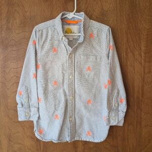 Mini Boden Striped Button-down With Orange Skulls 5-6y